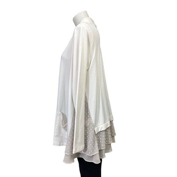 LOGO Lori Goldstein Lounge White Open Terry Knit Cardigan Chiffon Trim Medium‎ - Picture 4 of 8